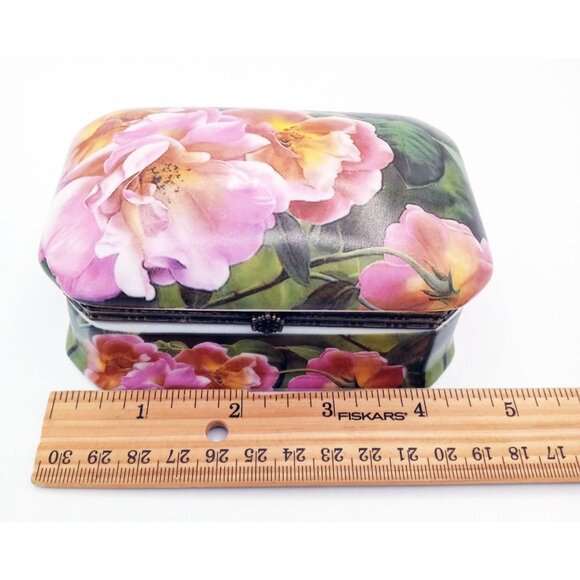 Trinket Box Handcrafted David Schatz Wild Wings Porcelain Flowers Hinged Lid - Picture 2 of 16